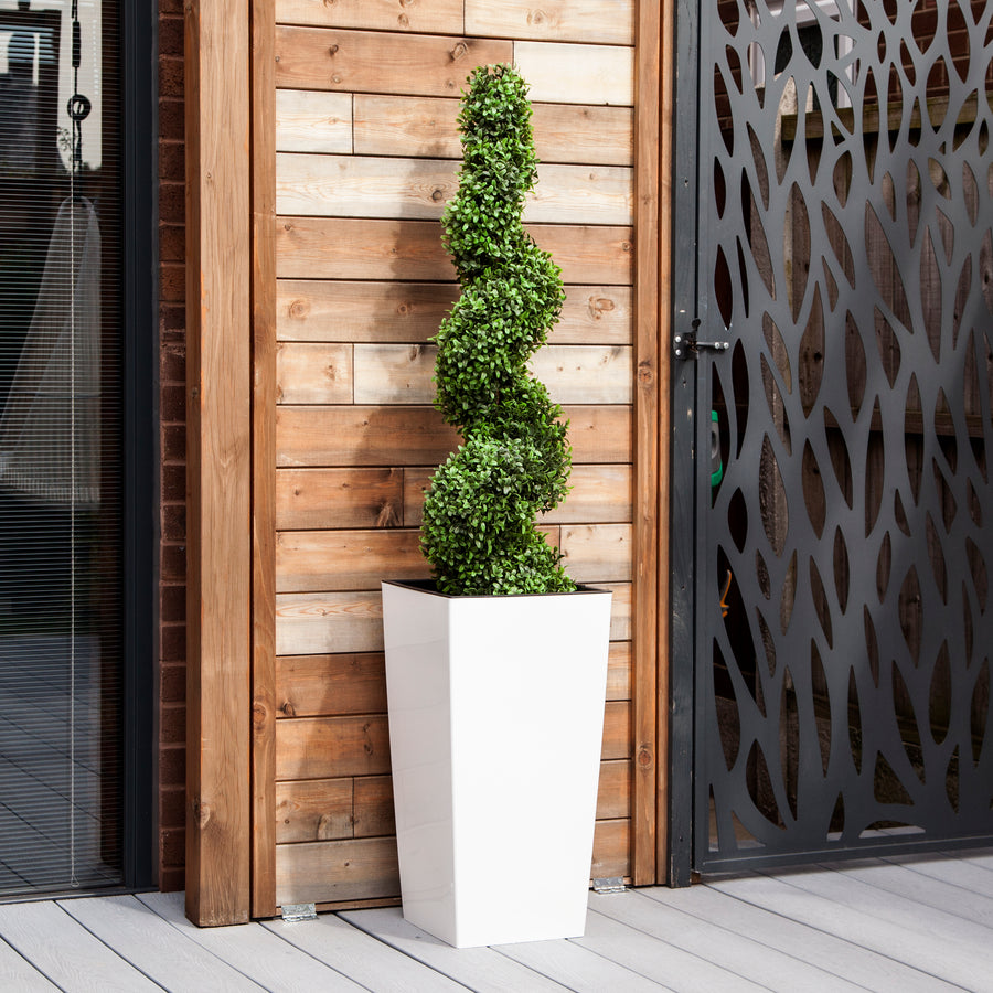 Artificial Buxus Spiral Topiary in White Planter