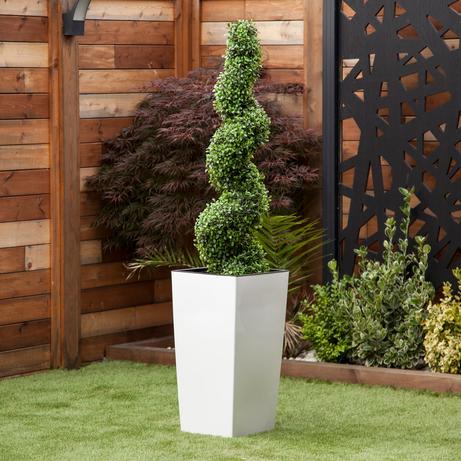 Artificial Buxus Spiral Topiary in White Planter