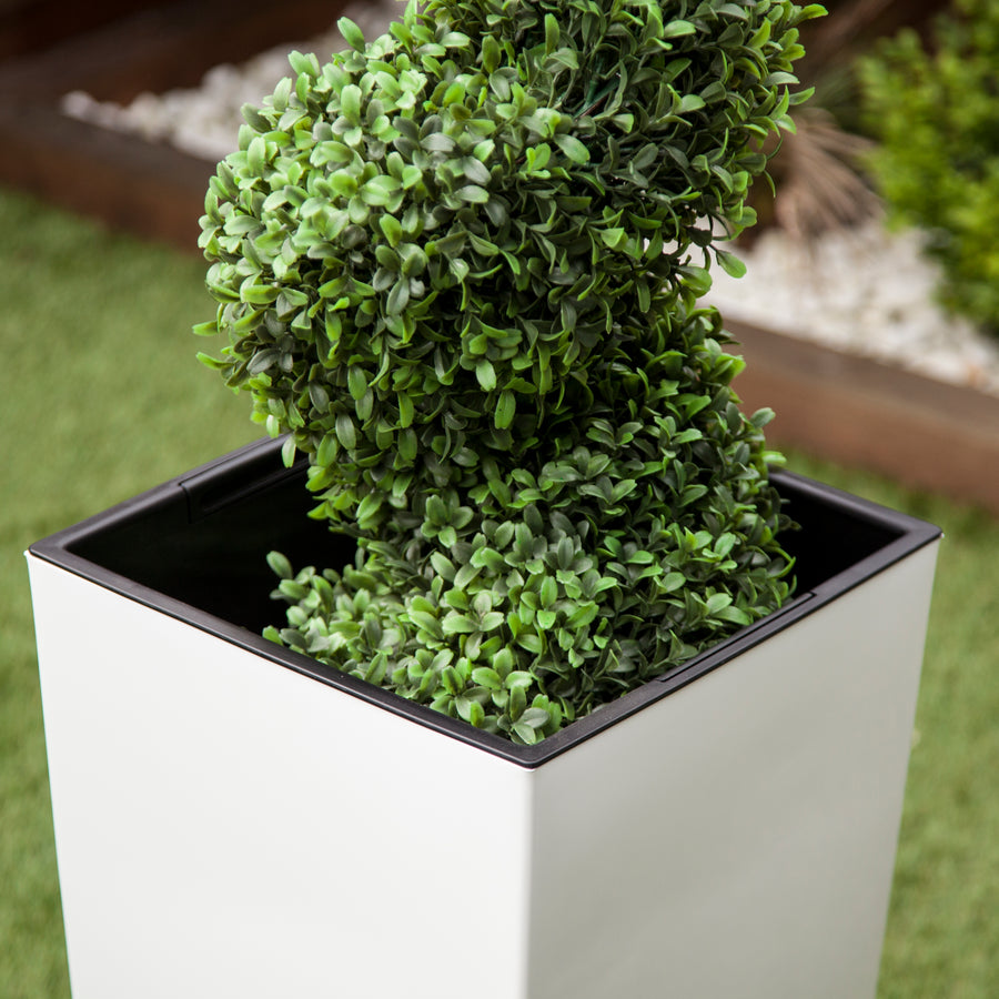 Artificial Buxus Spiral Topiary in White Planter