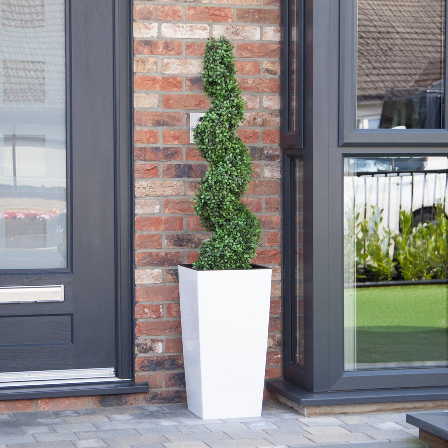 Artificial Buxus Spiral Topiary in White Planter