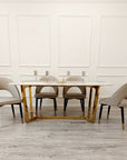 Lucien 1.8 Gold Dining Table with Pandora Gold Sintered Stone Top x 4 or 6 Astra Cream Chairs