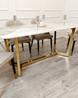 Lucien 1.8 Gold Dining Table with Pandora Gold Sintered Stone Top x 4 or 6 Astra Cream Chairs