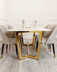 Lucien 1.8 Gold Dining Table with Pandora Gold Sintered Stone Top x 4 or 6 Astra Cream Chairs