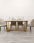 Lucien 1.8 Gold Dining Table with Pandora Gold Sintered Stone Top x 4 or 6 Etta Cream Chairs