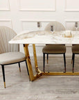 Lucien 1.8 Gold Dining Table with Pandora Gold Sintered Stone Top x 4 or 6 Etta Cream Chairs