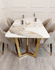 Lucien 1.8 Gold Dining Table with Pandora Gold Sintered Stone Top x 4 or 6 Astra Cream Chairs