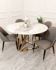 Nero Gold 1.3 Round Dining Table with Sintered Stone Top x 4 Alba Grey Chairs