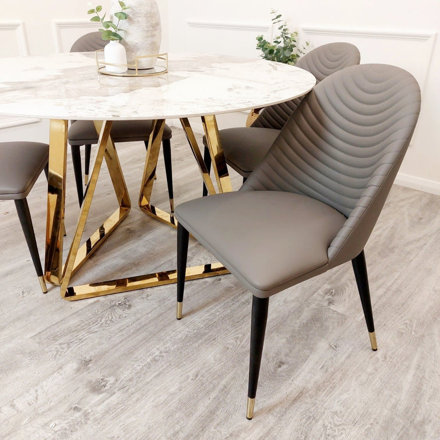 Nero Gold 1.3 Round Dining Table with Sintered Stone Top x 4 Alba Grey Chairs